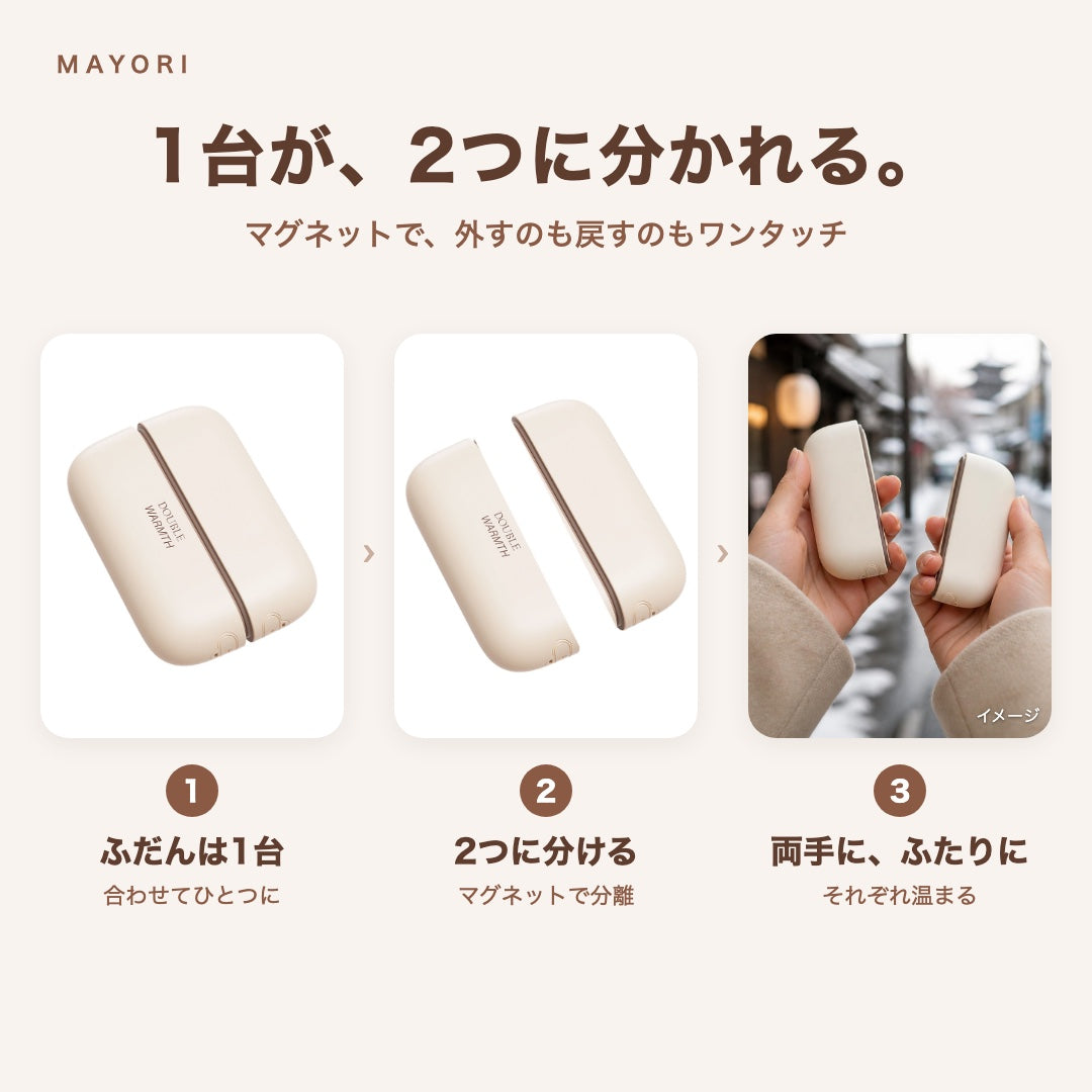 2つに分かれる充電式カイロ